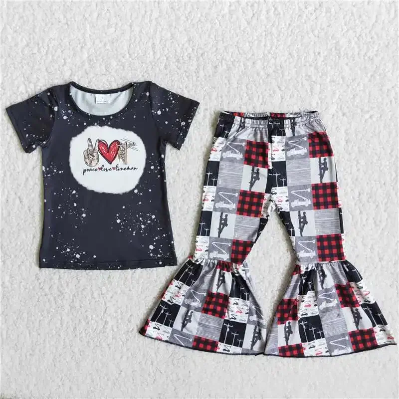 

Toddlers Western 2022 RTS Baby Girls New Design Black Spots Cotton Short Shirt Square Print Children Boutique Outfit Hot Selling