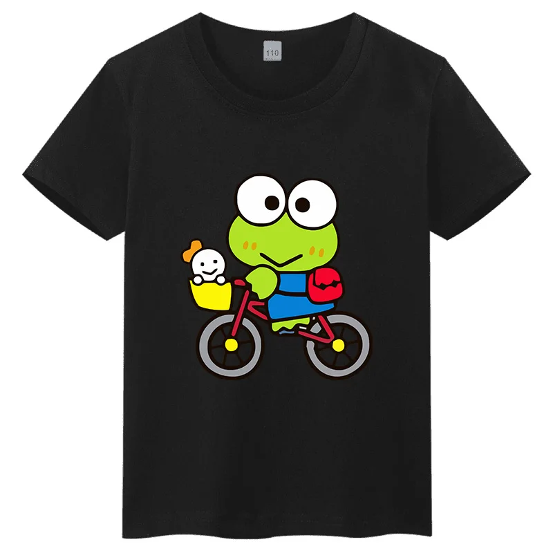 

Новая летняя детская повседневная футболка 2026 года с принтом Keroppi, мультяшная, с коротким рукавом, для родителей и детей