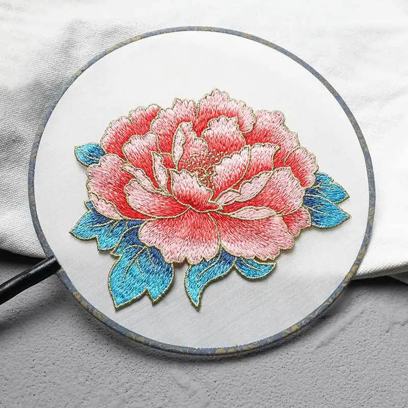 Chinese Style Peony Embroidery Sew on Patches for Cheongsam Decorative Applique, Big Size, 6 Colors Optional