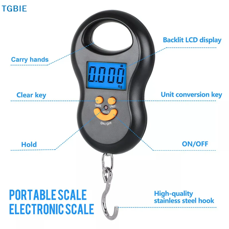 [TL][TL]Elektronische 50 kg 10 g Hängewaage, LCD-Digitalwaage für die Küche, Hintergrundbeleuchtung, Angelgewichte, Taschenwaage, Reisegepäckwaage