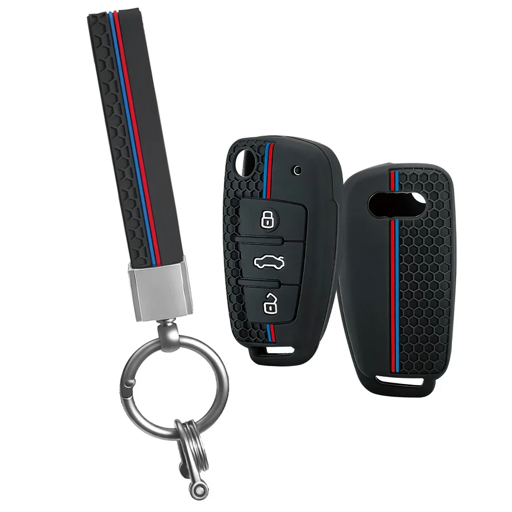 Ultra Thin Honeycomb Key Skin With Keychain For Audi A4 B7 A6 C6 4F 8V A3 8P A1 Shock-resistant Flip Fob Protector