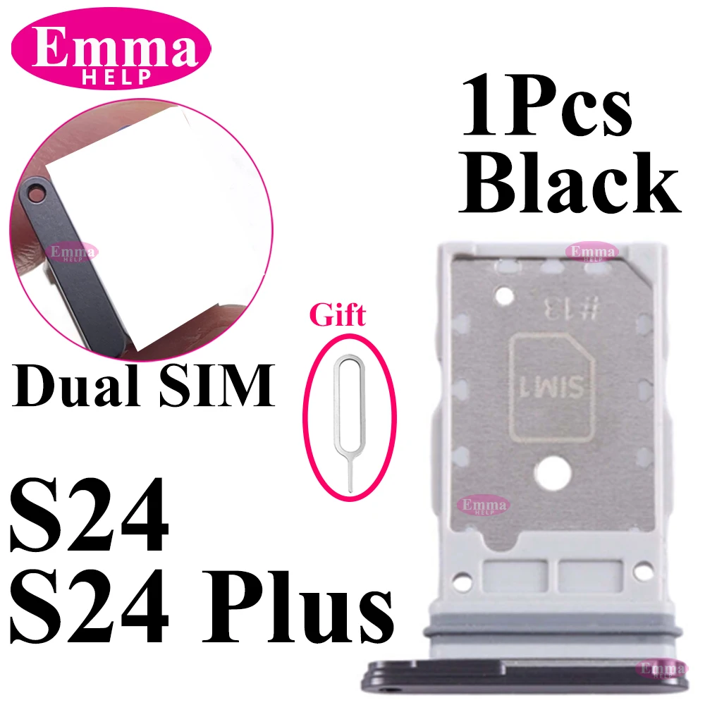 EmmaHelp 1Pcs Black Dual SIM Tray Holder for Samsung Galaxy S24 S23 S22 S21 S20 Ultra S10 Plus S20FE S21FE S23FE with Needle