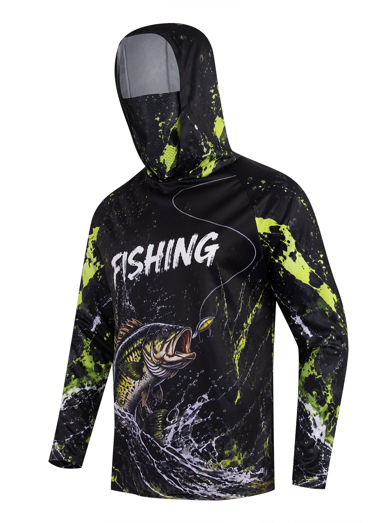Men's Quick-Dry Fishing Sun Hoodie with Face Mask Neck Gaiter UV Protection Breathable Anti-Mosquito Outdoor Hooded Sportswear