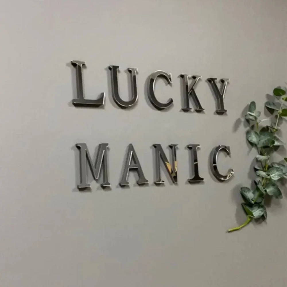 Silver 3D Wall Sticker English Letters Home Decoration Festival Party Wedding Decor Mirror Birthday party Peel & Stick Wallpaper