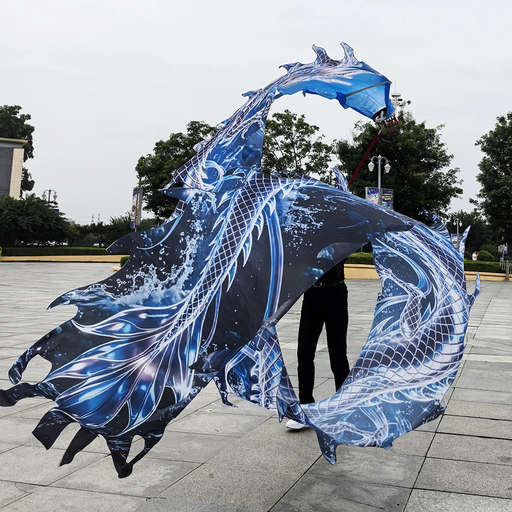 Picture 5: Outdoor Fitness Dragon & Phoenix Poi Set,  3D Dragon Head with Holographic Crystal Blue Wider Body Flowy Kit for Yoga & Exercise