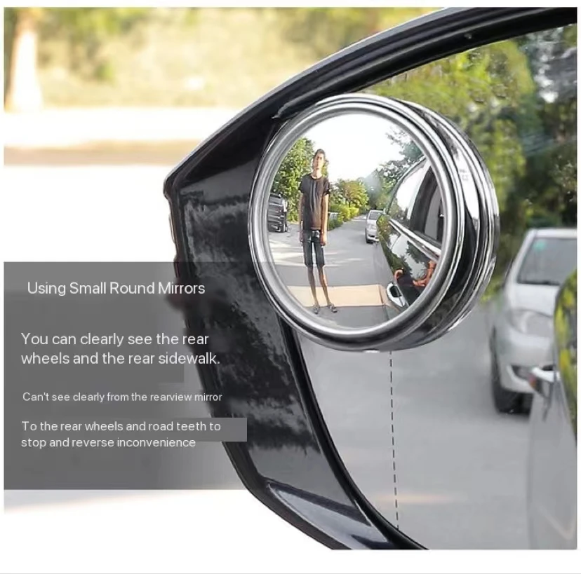 2Pcs 360 Degree Adjustable Blind Spot Mirror Car Auxiliary Rearview Convex Mirror Round Frame Wide Angle Mirrors for Car Reverse