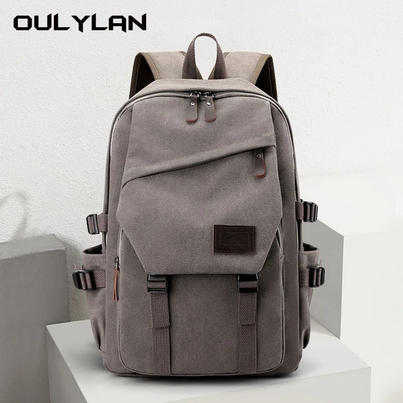 Olylan New Canvas Backpack Men\'s Backpack High Capacity Student backpack Commuter backpack 15.6-inch Computer Bag