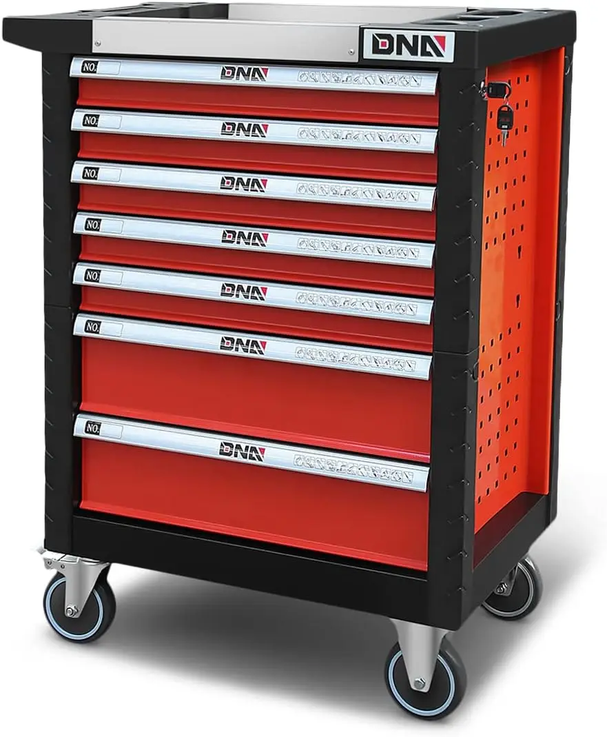 

New Package DNA MOTORING 39" H 30" W 18" D Heavy Duty Lockable Slide Tool 7-Drawers Chest Rolling Cart Cabinet with Keys Red