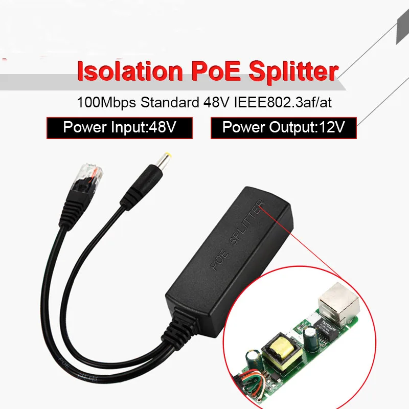 CQJT PoE Splitter 48V a 12V Connettori POE Splitter Extender Iniettore IEEE802.3af/at 10/100M Per Hikvision POE Splitters