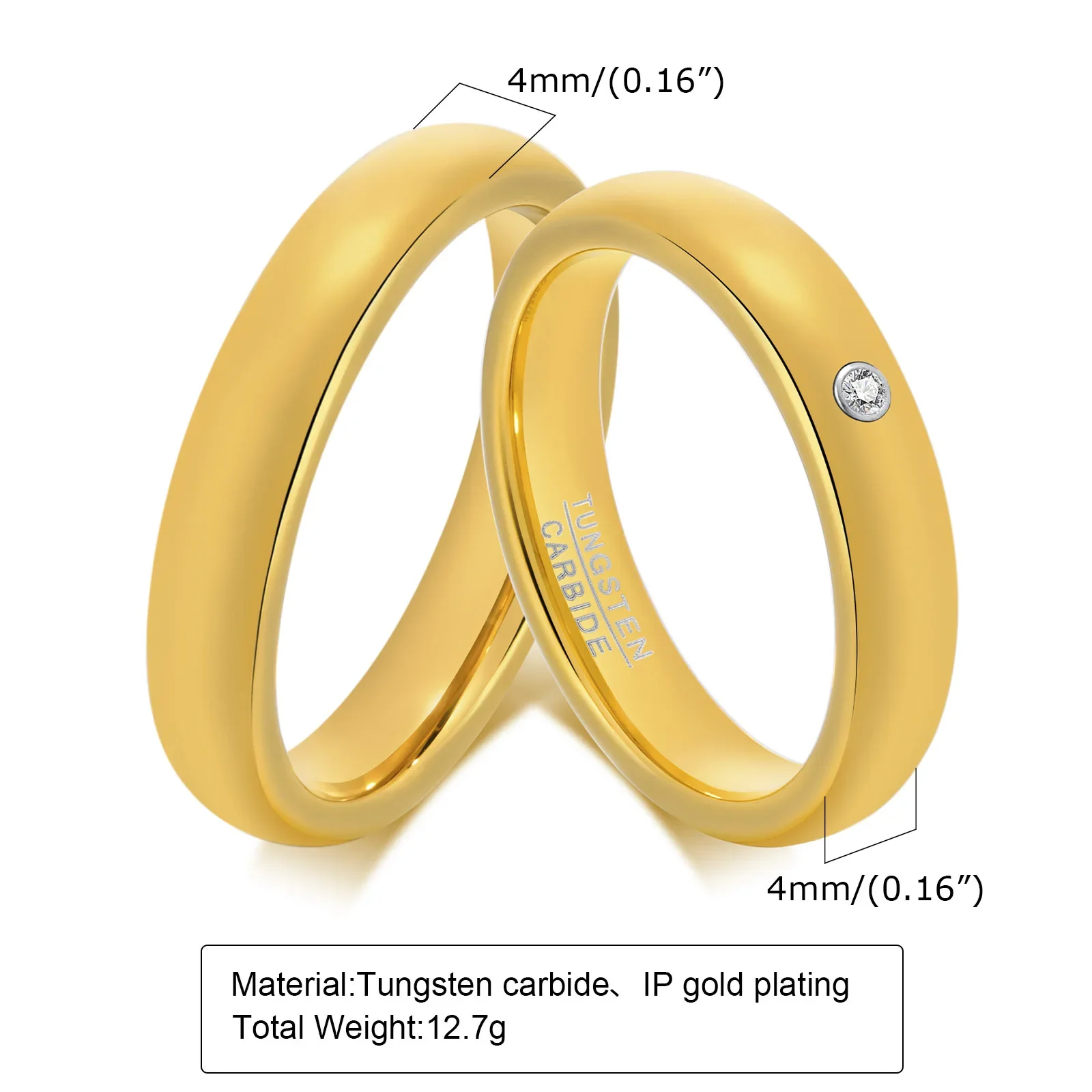 Gold Color Tungsten Carbide Engagement Wedding Ring for Women Men Couple Ring Valentine\'s Day Gift