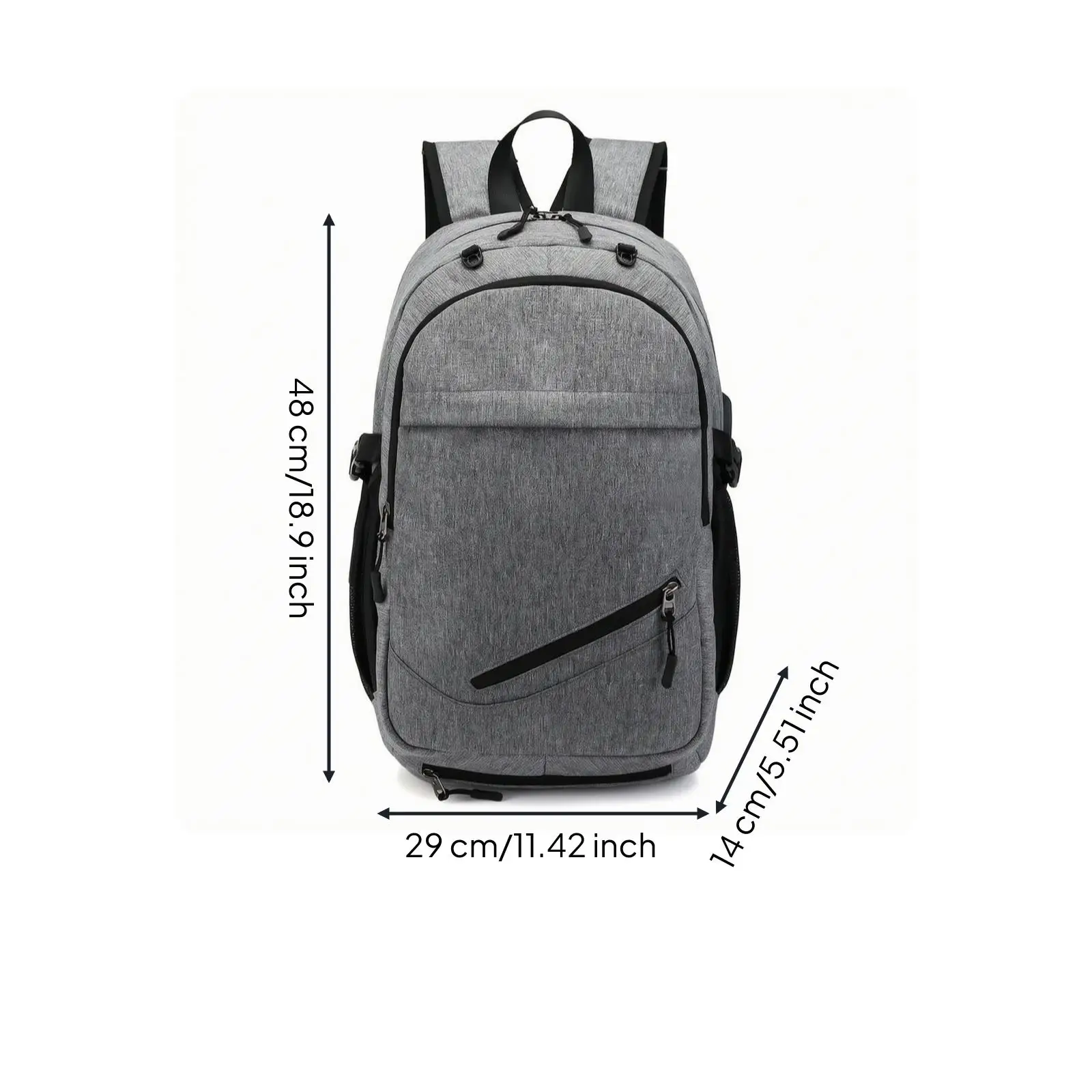 USB Charging Daypack for Men Mesh Pocket Travel Rucksack Padded Handle for Casual Outdoor Use