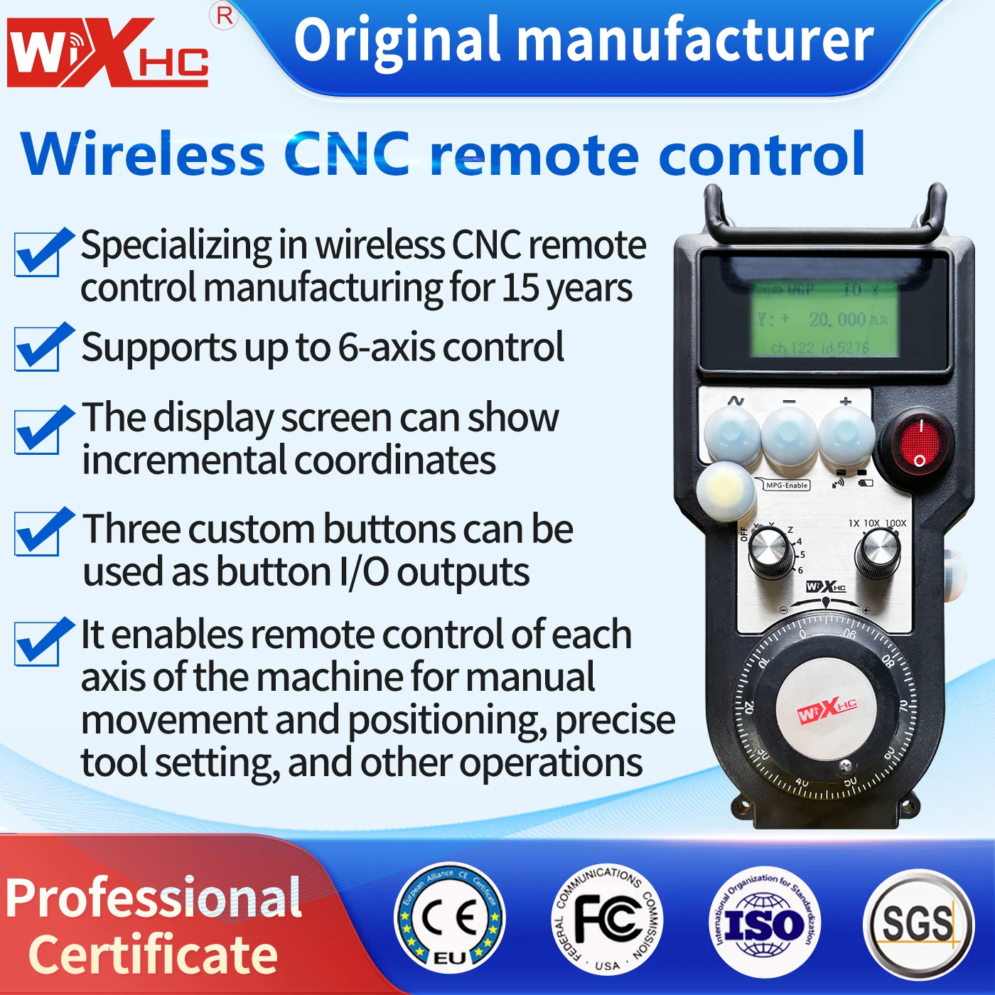 

XHC AWGP 6 axis CNC Milling controller CNC Remote MPG Handhold Encoder with LCD display for Fanuc for Siemens CNC System