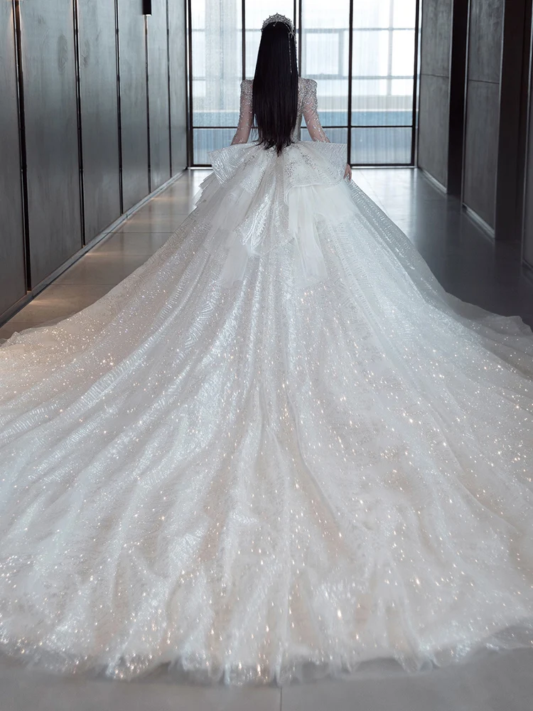 

Long Sve Wedding Dr Тяжелая вышивка Высококачественная ткань большого размера с длинным шлейфом для женщин