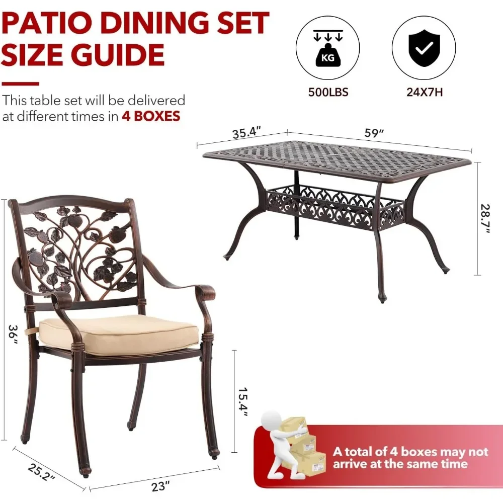 7 Piece Strawberry Outdoor Dining Set Cast Aluminum Retro Patio Dining Set for 6 includes  Rectangular Table and 6 Chairs with