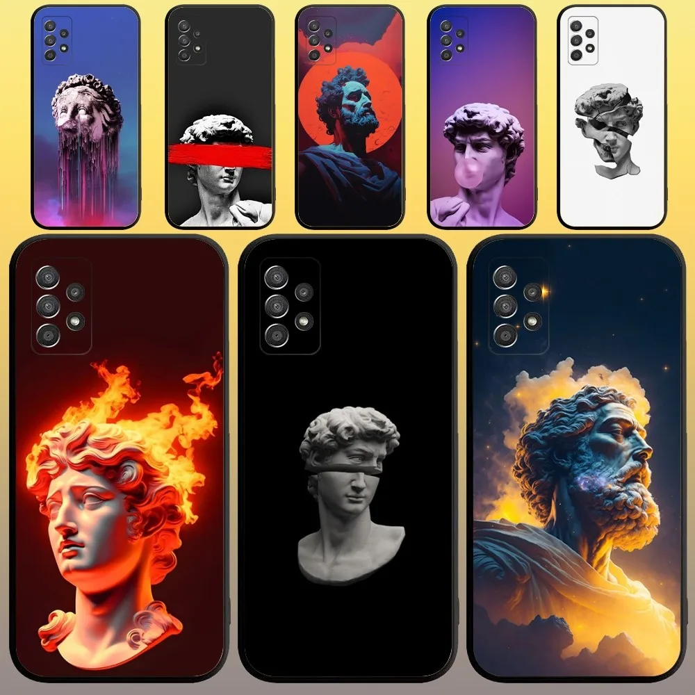 Greek God Statue Face Phone Case for SamsungA 91,80,73,72,71,70,53,52,51,42,41,40,32,31,30,22,21,20,13 S 4G 5G Soft Black Case