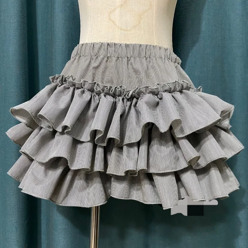 Y2K Gothic Lolita Mini Tiered Skirts Women Casual Chic Punk Ruffles Striped Puffy Skirt Summer Female Sweet JK Lolita Underskirt