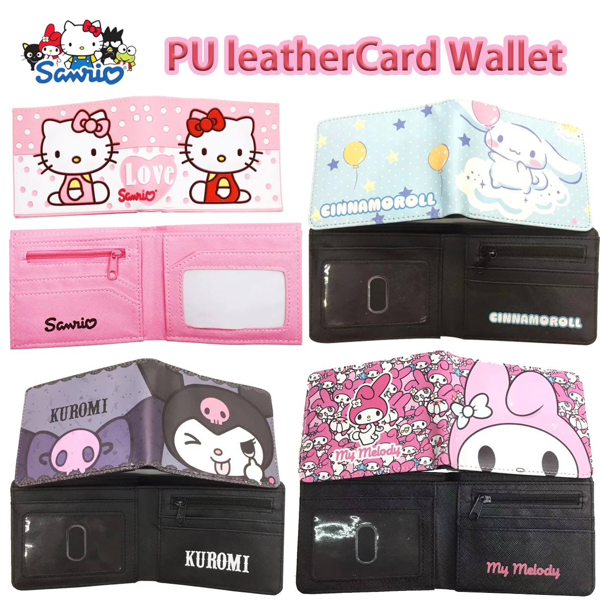 Sanrio Hello Kitty Kuromi Pu Leathercard Wallet Cinnamoroll Melody Credit Card Package Surprise Birthday Girl Anime Peripheral