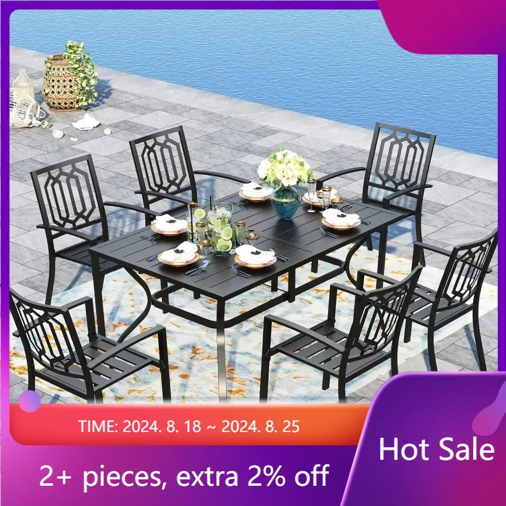 

Patio Dining Set Outdoor Table and Chairs Furniture Set 7 Piece, Large 60.2" Rectangle Bistro Table 4 Backyard Support 300LBS