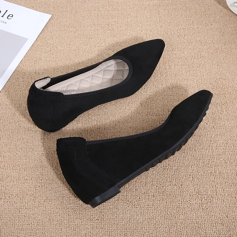 

Women's Pointed Toe Suede Hidden Wedge Flat Shoes Slip on Comfort Invisible Heel Pumps Ladies Daily Office Casual Soft Footwear