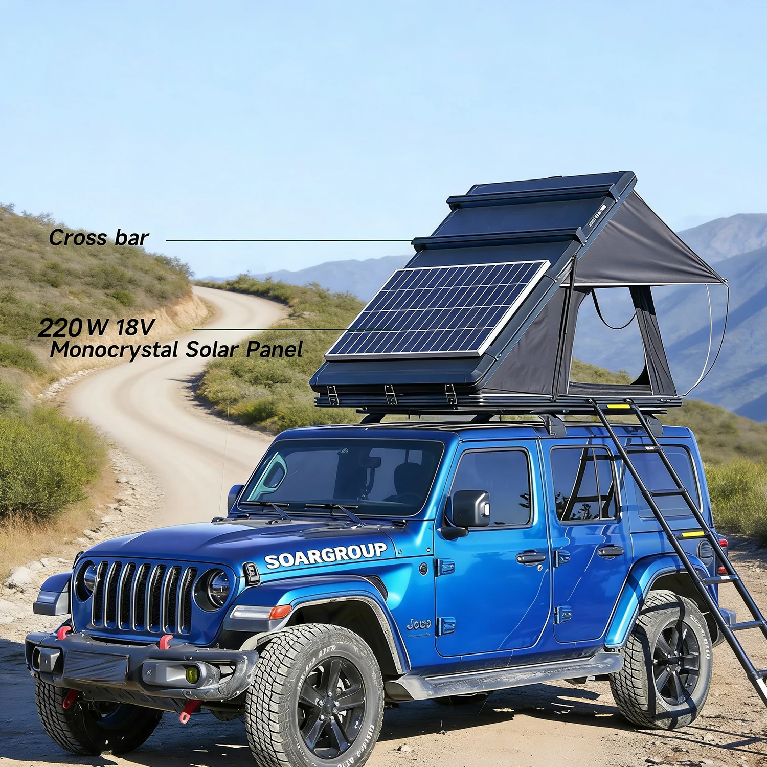

Factory High Quality Roof Top Tent Light Weight with Solar Panel One Bedroom Aluminum Shell for Small Car