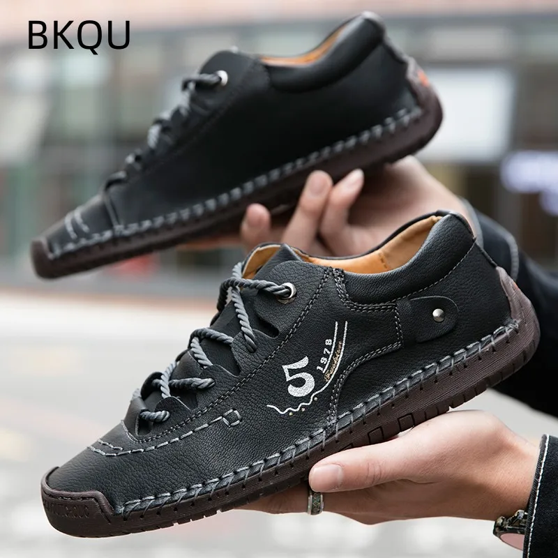 Men\'s Leather Shoes Lightweight Flat Heel Casual Round Toe Comfortable Outdoor Trendy All-match Fashion Spring Autumn Main Push