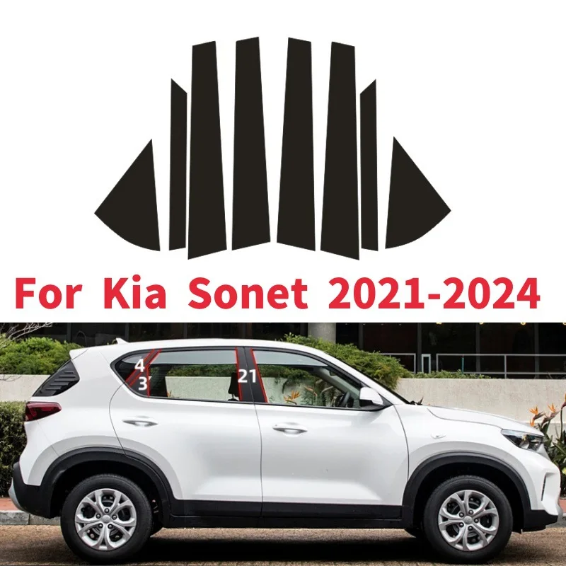 

For Kia Sonet 2021-2024 8PCS Window Trim Covers Center Film Column B C Pillar Posts Sticker Car Accessories