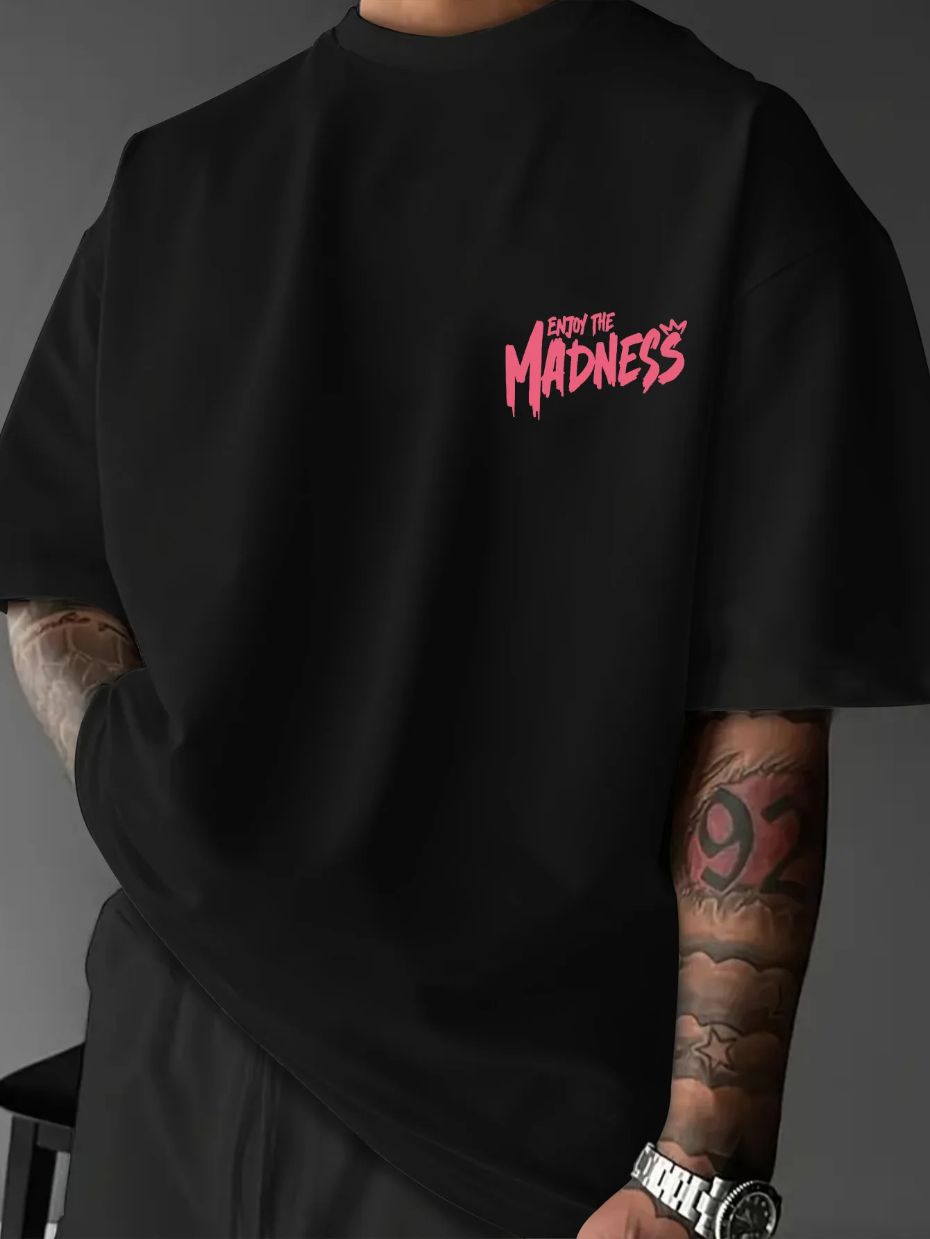 Men's Streetwear T-Shirt, Skateboard Cartoon Cat Enjoy The Madness Back Print, Polyester, Daily Streetwear, S-XXL