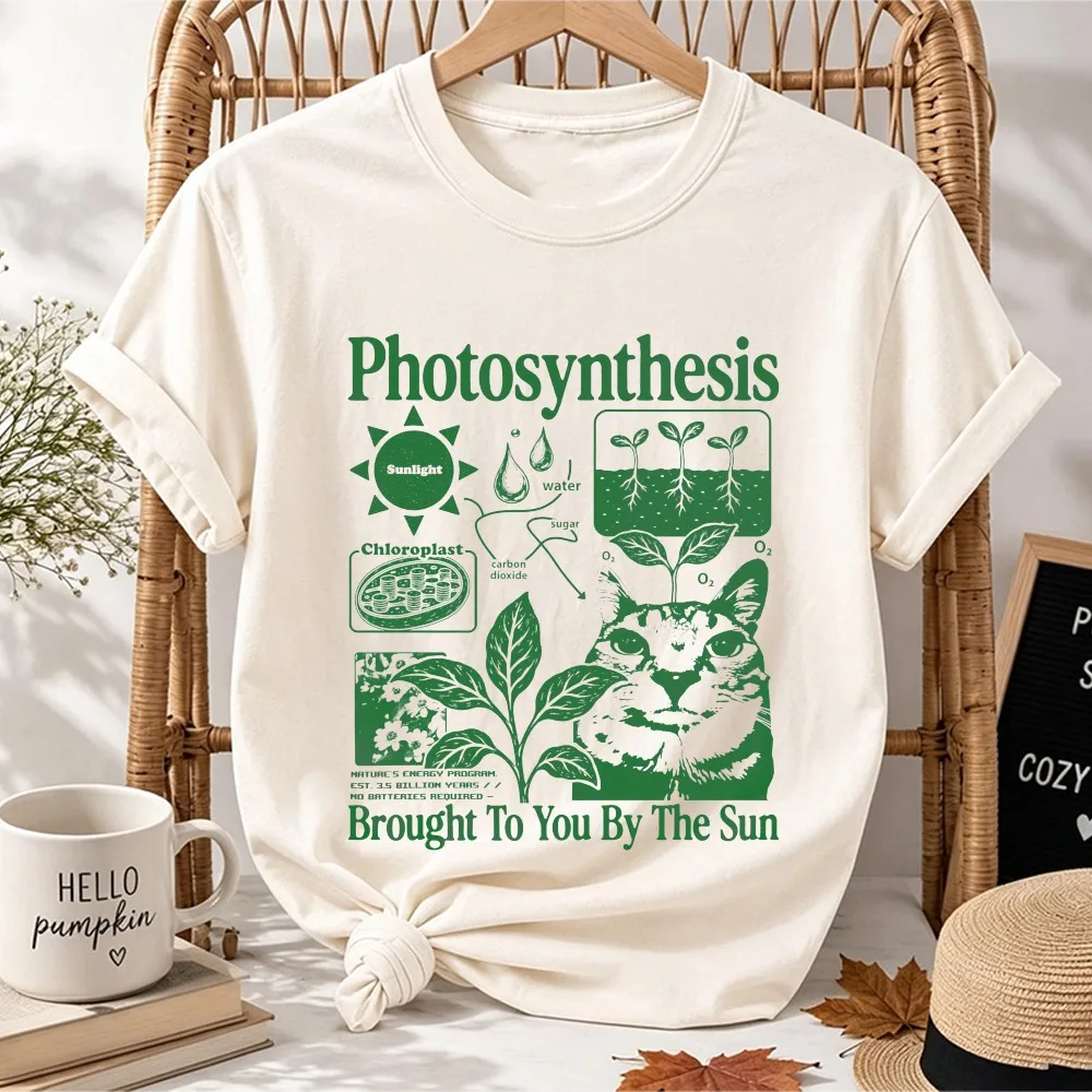 Funny Cat Photosynthesis T Shirt Men Women Cotton Plant Lovers Graphic Tees Vintage Biology Science Teacher Short Sleeve Tops