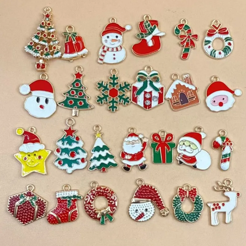 10pcs  Mix Enamel Christmas Snowman Santa Claus Charm Pendants for Jewelry Making DIY Earrings Necklace Accessories