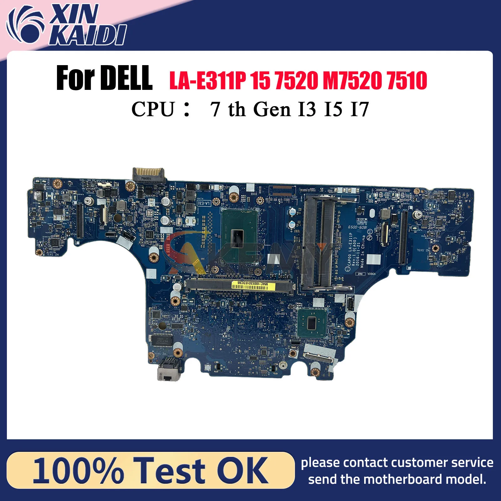 

For Dell Precision 7520 M7520 Laptop Motherboard LA-E311P with i5 i7-6th 7th Gen CPU 0H91VT 0W513H 00G75Y 100% Fully Tested