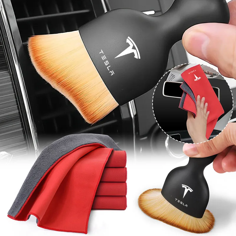 Chiffon en daim et cuir propre pour Tesla modèle 3 Y S X 2021 2022, outil de nettoyage de lavage de voiture, brosse douce de nettoyage de sortie de climatiseur