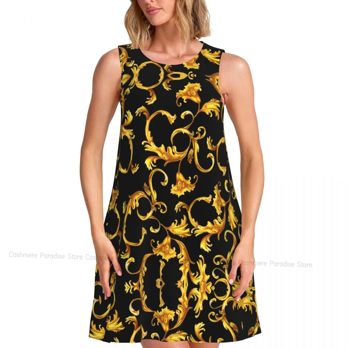 Abito da donna Barocco dorato di lusso estivo T-shirt casual Abiti da spiaggia Coprispalle