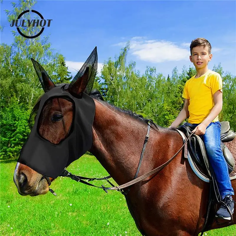 Horse Fly Mask Anti-UV Supplies Ergonomics Pet Summer Eye Shield Anti Mosquito Ear Insects Half Face Mesh Fly Protective Cover