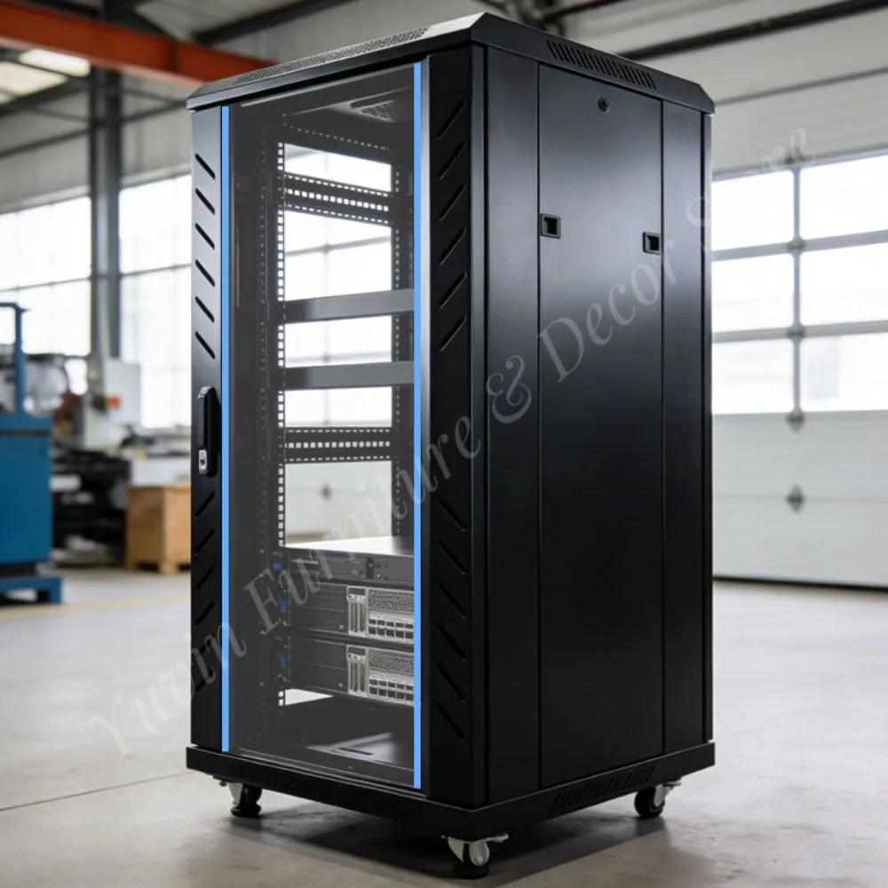 19-inch 27U Industrial Data Center Server Rack High Airflow Mesh Door Cold-Rolled Steel Plate IP20 Protection Black Network