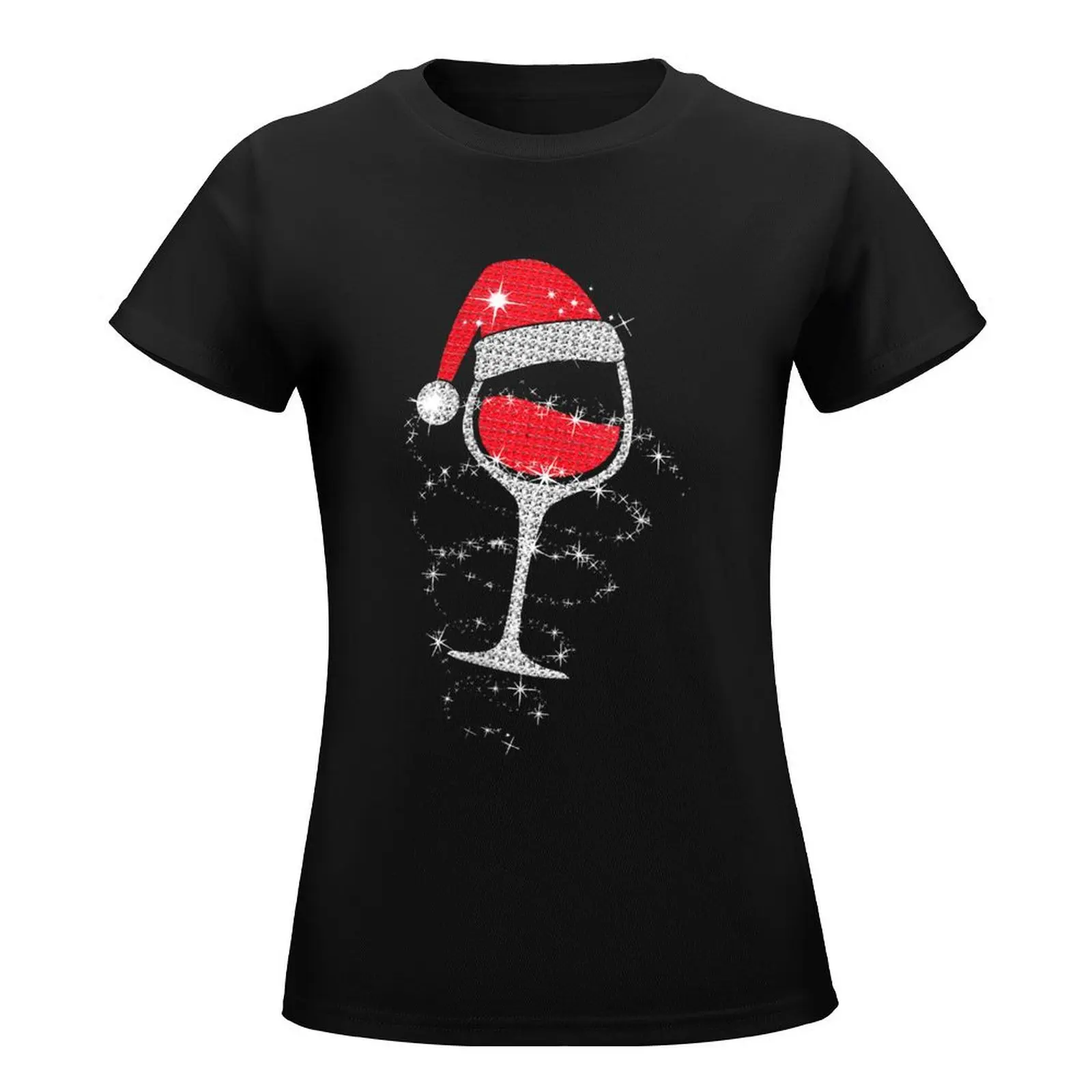 Womens Wine Glasses Santa Hat Christmas Funny Wine Lover Gifts Xmas VNeck T-Shirt quick drying Womens graphic t shirts