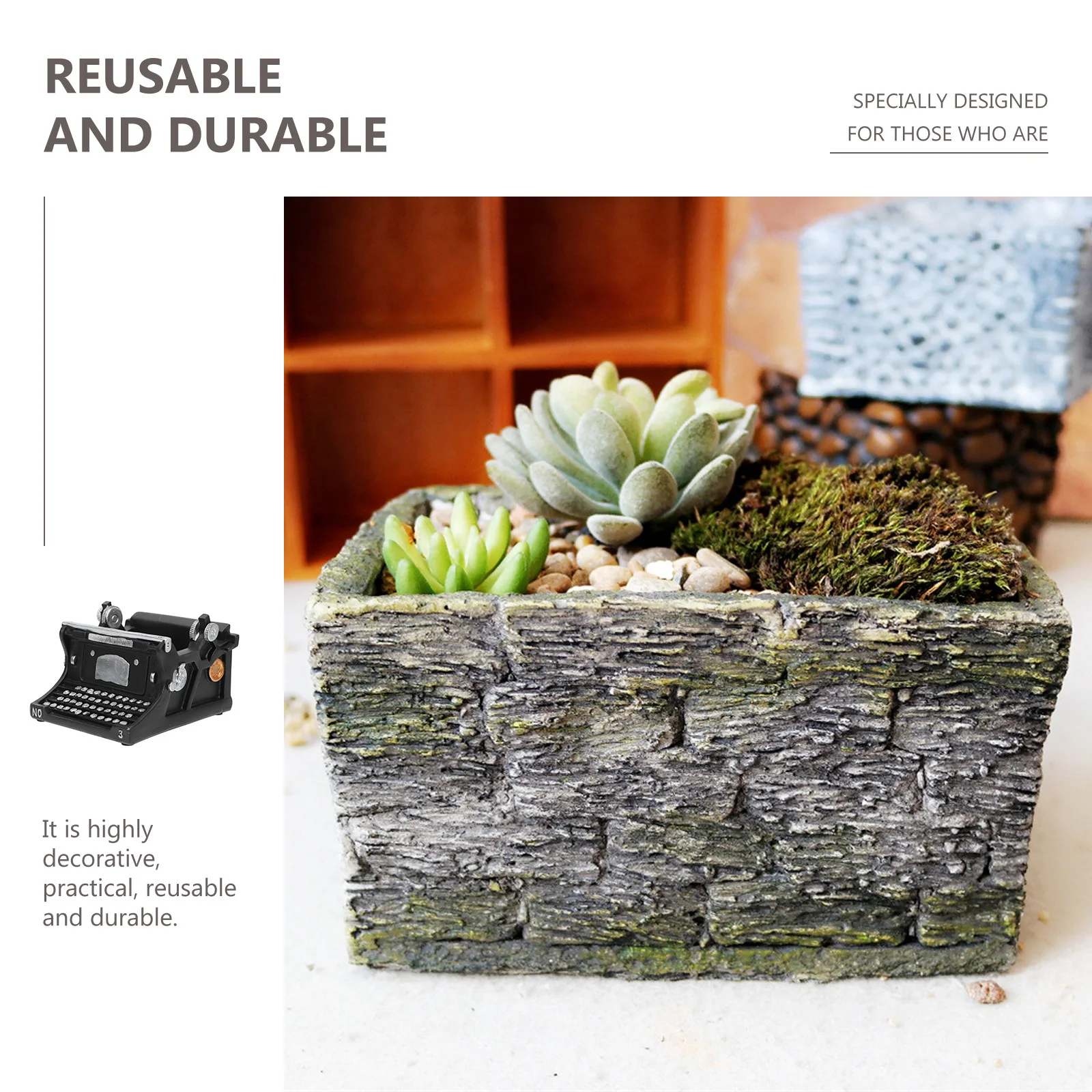 

Resin Flower Pot Typewriter Style Mini Planter Desktop Floral Arrangement Holder Home Decor Creative Plant Container