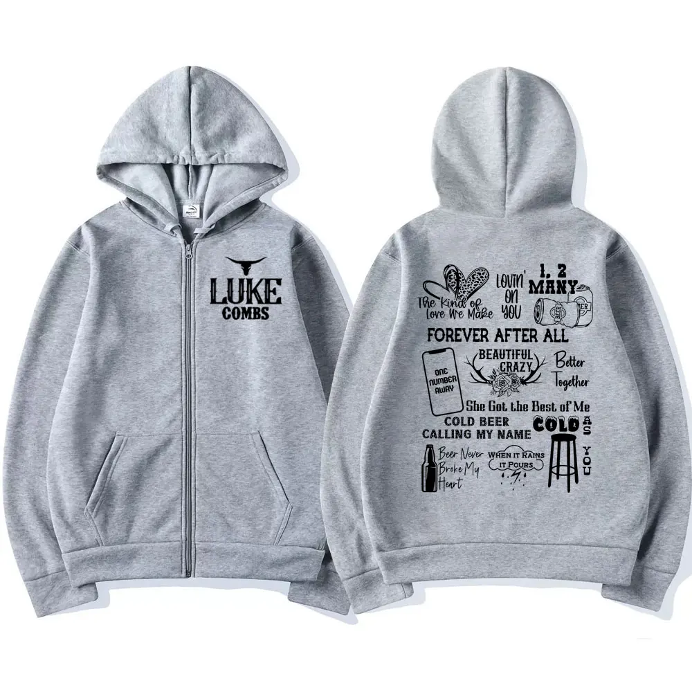 Singer Luke Combs Word Tour Zipper Hoodie Fashion Vintage Oversized Zip Up Pullovers Men Women Casual Long Sleeve Sweatshirts