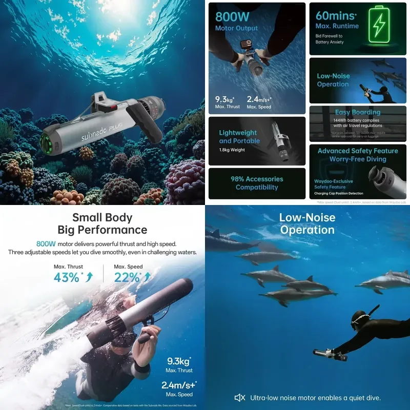 Waydoo Subnado Plus 800W 2.4m/s+ Max Speed Underwater Scooter Small Body Big Power Thumb Control Original Hot New Birthday