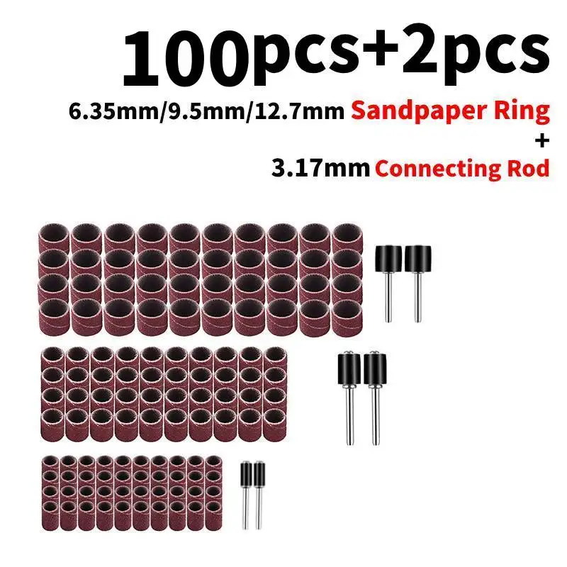 

102pcs Sanding Drum Kit Grit Sander Drum Mandrel Rotary Nail Drill Bits Electrical Tools (100pcs)6.35/9.5/12.7mm+(2Pcs)3.17mm