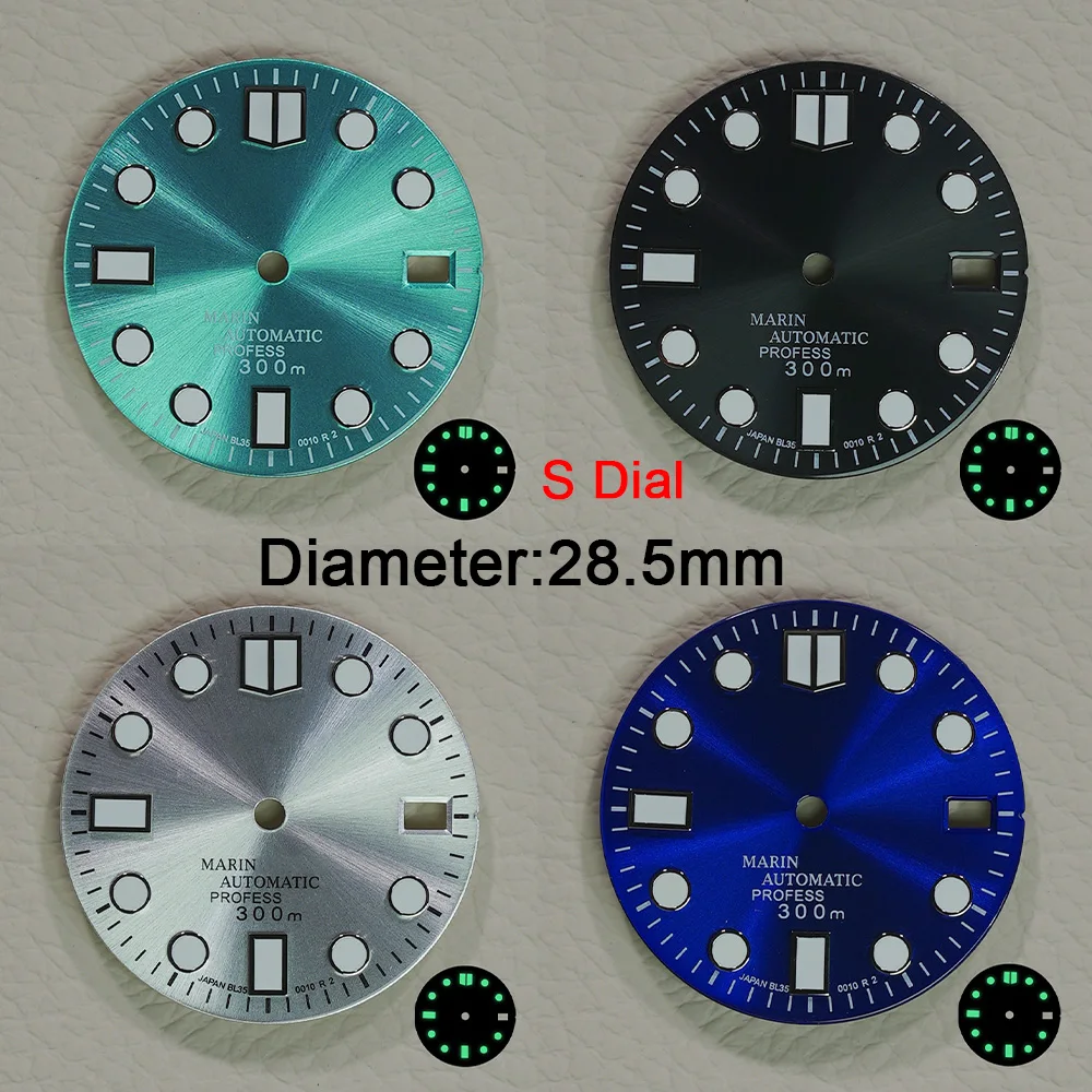 NH35 dial High Quality 28.5mm S Dial Watch Dial For NH35 NH36 Movement Green Luminous Movement Watch Accessories Repair Tool