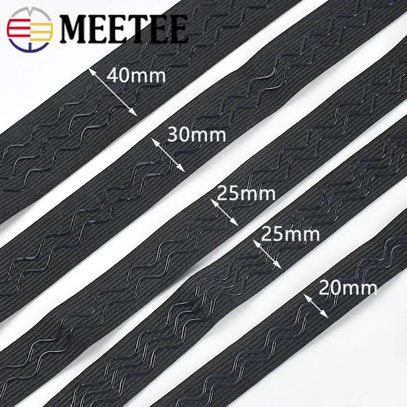Meetee 2M/5M/10M 2-4cm Non-slip Elastic Band Wave Silicone Rubber Tapes Webbing Belt DIY Sport Clothes Wristband Sew Accessories