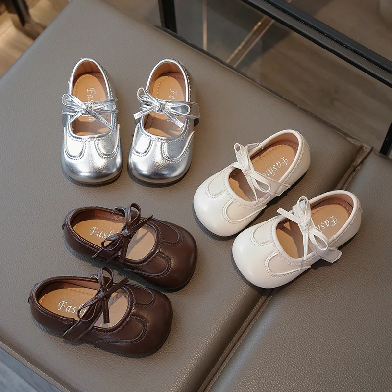 

Fashion Ruffled Edge Children's Princess Bowknot Shoes Baby Girl Leather Shoes New Sweet Kids Causal Flat Shoes Wedding Party