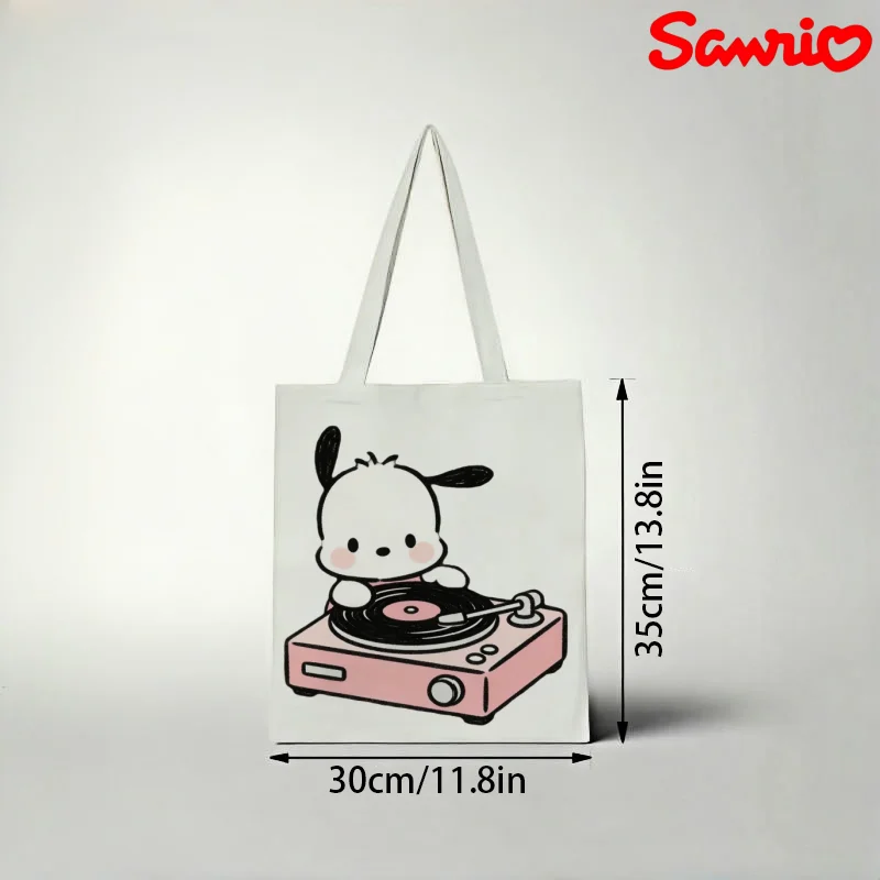 

1pc Lovely Minimalist Pochacco Playing Pink Record Player Casual Canvas Tote Bag