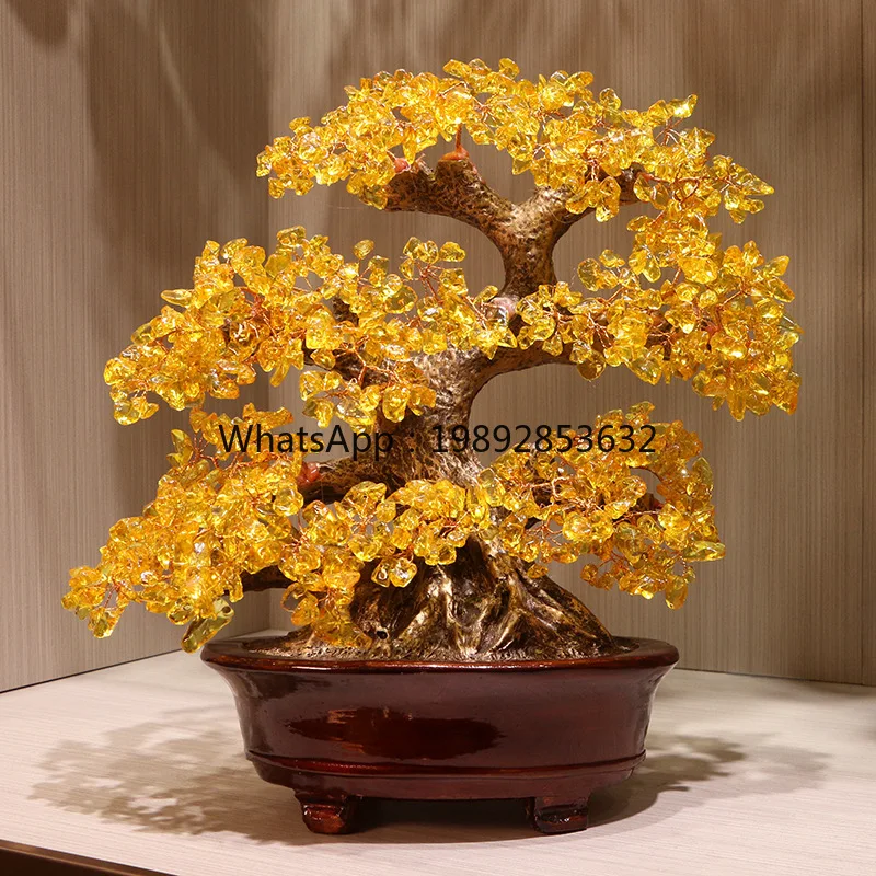 L3-18 Citrine Fortune Tree Sika Deer Ornament Money Tree Living Room Office Ornament