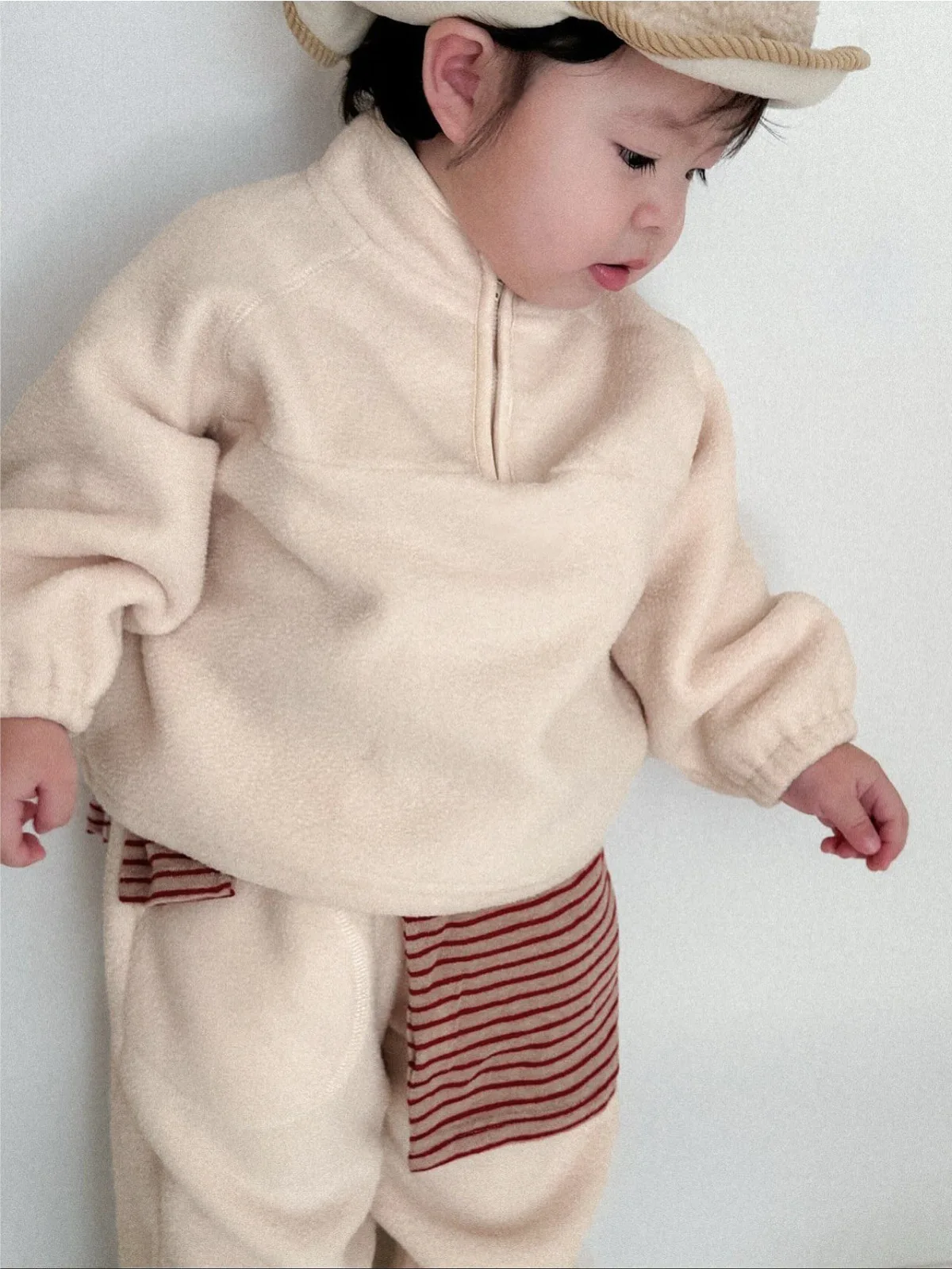 Fall Winter Casual Sport Set Kids Double Fleece Warm Two Piece Baby Stand Collar Zip Separate Two Piece Set