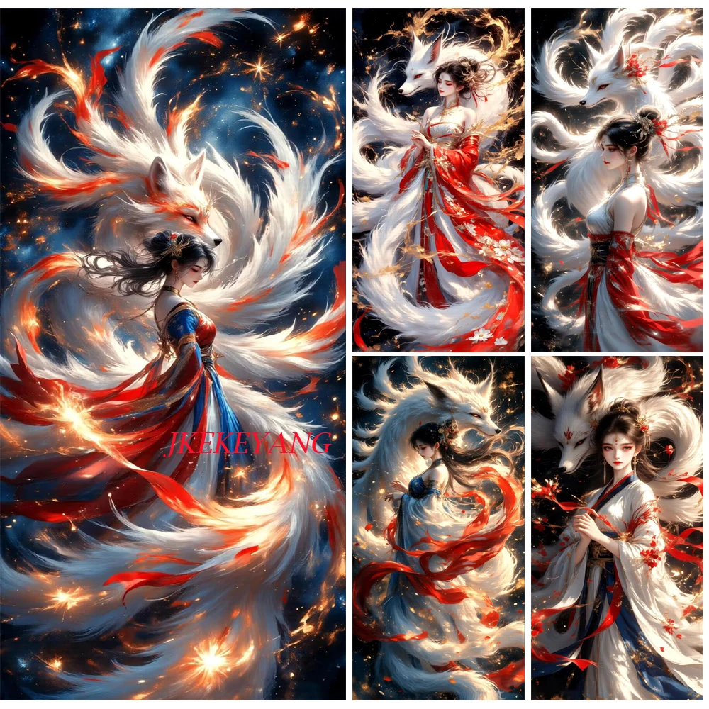 New Arrivals 5D Diamond Painting Fantastic Nine Tailed Fox Fairy Picture Full Drills Diamond Rhinestone Mosaic Image Embroidery