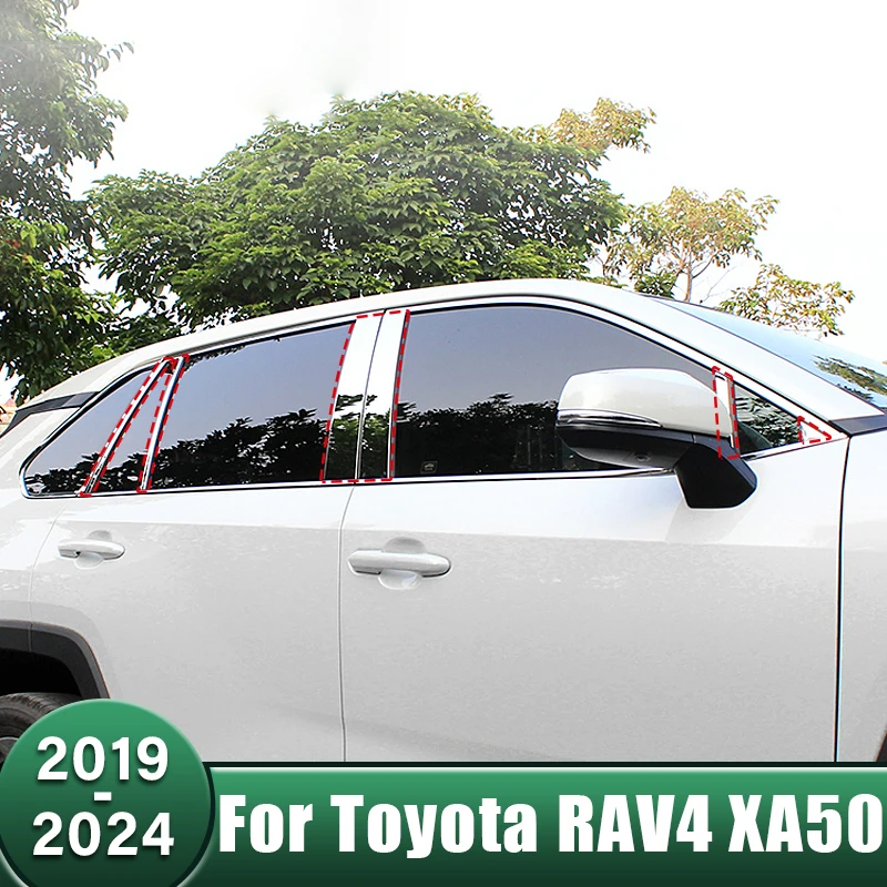 Stainless Car Door Window B Pillar Center Post Trim Sticker For Toyota RAV4 XA50 2019 2020 2021 2022 2023 2024 RAV 4 Hybrid