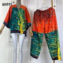 WINYI Elegant Woman fashion Print Suits 2021 Spring Ladies holiday Suits Ladies Vocation Beach Loose Blouse Set Female Pants