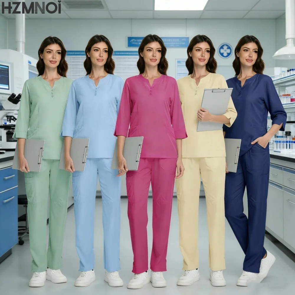 Scrubs Nursing Accessories Medical Surgical Gowns Doctor Nurse Special Scrub Men Solid Color Work Wear Spa Unifroms Women Unisex view 2