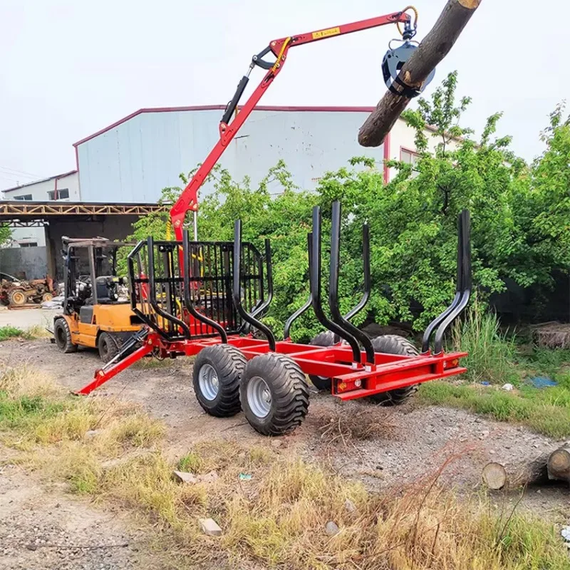 Mini Hydraulic Log Trailer with Crane | Portable Timber Wood Loader Trailer | Remote Grapple for Small Forest Logging Operations